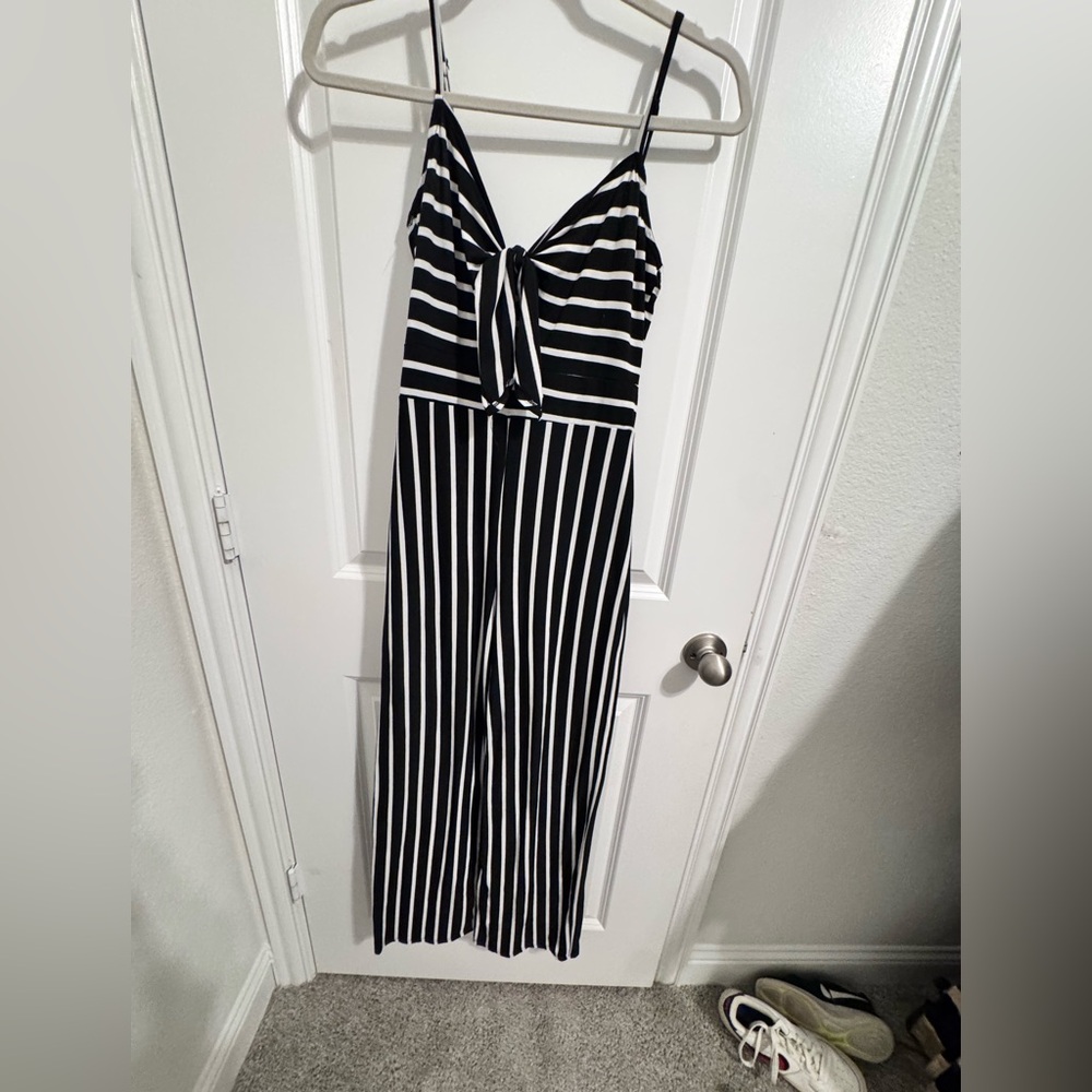 Poof! Black and White Striped Jumpsuit